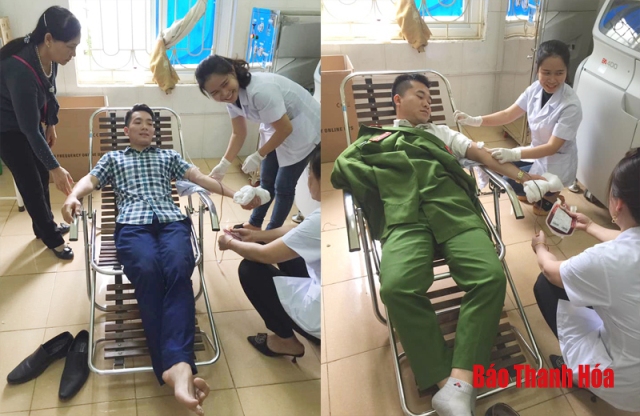Hai cán bộ Công an huyện Cẩm Thủy hiến máu cứu người