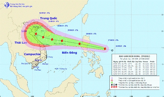 Sáng mai (28-8), bão Podul giật cấp 10 sẽ đi vào biển Đông