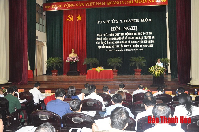 Triển khai thực hiện Chỉ thị số 35-CT/TW của Bộ Chính trị và Kế hoạch của Ban Thường vụ Tỉnh ủy về tổ chức Đại hội Đảng bộ các cấp tiến tới Đại hội đại biểu Đảng bộ tỉnh lần thứ XIX