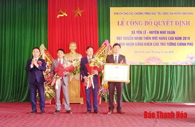 Xã Yên Lễ (Như Xuân) đón Quyết định đạt chuẩn nông thôn mới nâng cao và Bằng khen của Thủ tướng Chính phủ