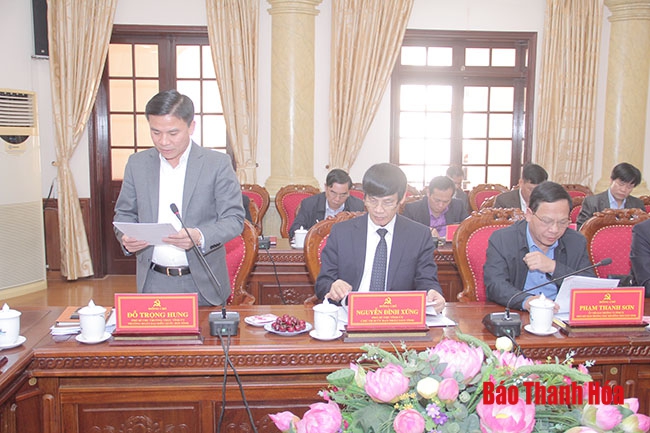 Đồng chí Võ Văn Thưởng, Ủy viên Bộ Chính trị, Bí thư Trung ương Đảng, Trưởng Ban Tuyên giáo Trung ương làm việc với Ban Thường vụ Tỉnh ủy Thanh Hóa