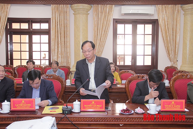 Đồng chí Võ Văn Thưởng, Ủy viên Bộ Chính trị, Bí thư Trung ương Đảng, Trưởng Ban Tuyên giáo Trung ương làm việc với Ban Thường vụ Tỉnh ủy Thanh Hóa