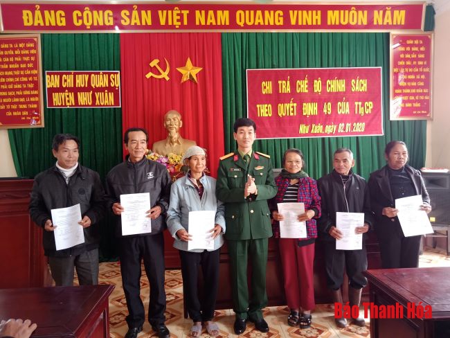 Ban CHQS huyện Như Xuân chi trả chế độ theo quyết định 49, quyết định 62 của Thủ tướng Chính phủ