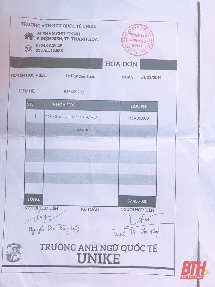 Không hoàn tiền học phí khi đã dừng hoạt động, phụ huynh làm đơn tố cáo Trung tâm Anh ngữ UNIKE