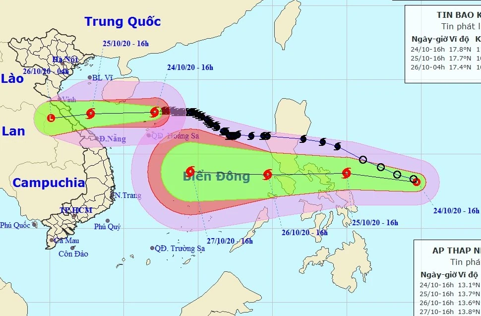 Bão chồng bão hướng vào miền Trung