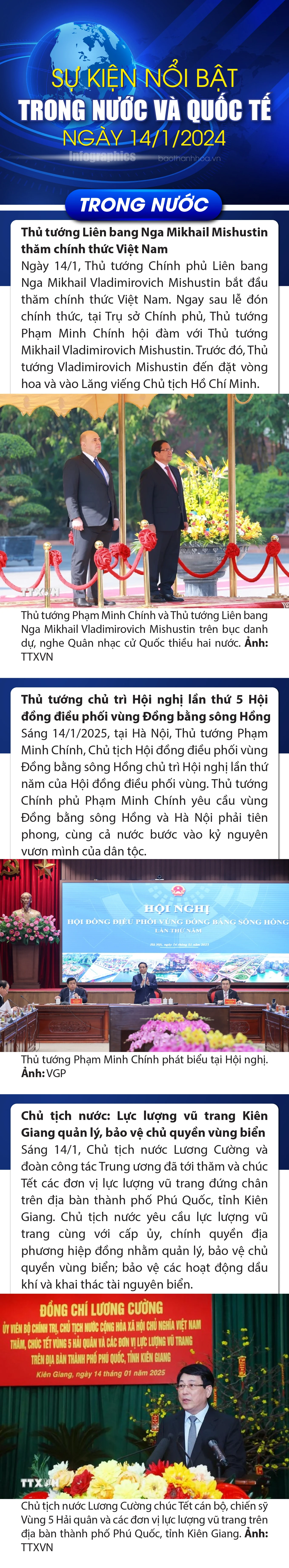 Sự kiện nổi bật trong nước, quốc tế ngày 14/1