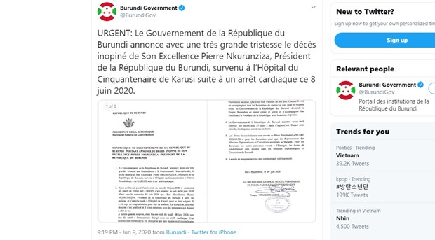 Tổng thống Burundi Pierre Nkurunziza qua đời do đột quỵ ở tuổi 56