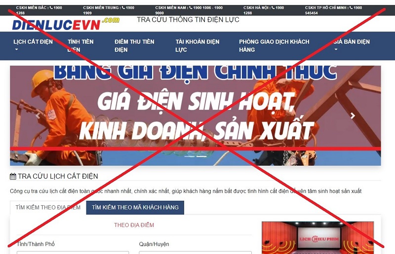Xuất hiện trang web giả mạo thương hiệu Tập đoàn Điện lực Việt Nam