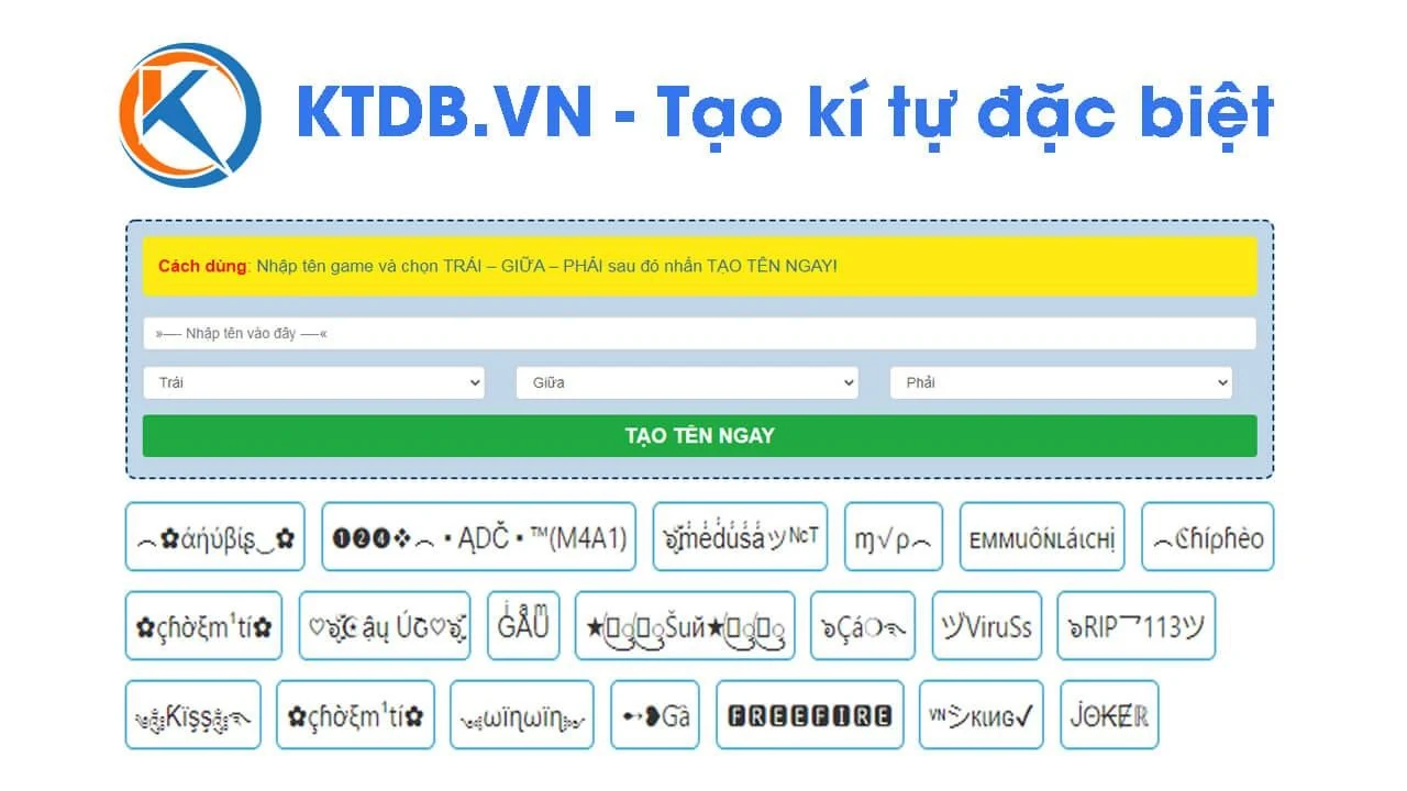 Phần mềm tạo kí tự đặc biệt KTDB.VN được giới trẻ yêu thích