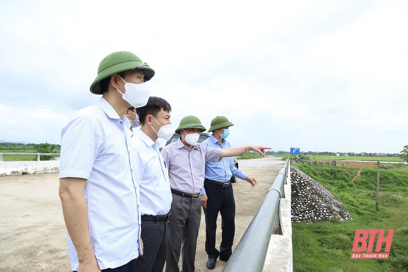 Phó Bí thư Thường trực Tỉnh ủy Lại Thế Nguyên kiểm tra công tác ứng phó với bão Conson tại huyện Hậu Lộc, Hà Trung và Nga Sơn