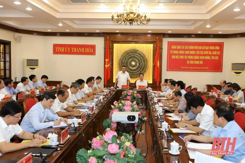 Đoàn công tác của Ban Chỉ đạo Trung ương về PCTN, tiêu cực làm việc với Ban Thường vụ Tỉnh ủy Thanh Hóa
