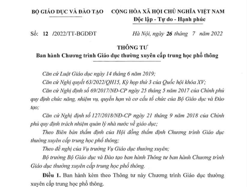 Thông tư về giáo dục có hiệu lực từ ngày 10- 9