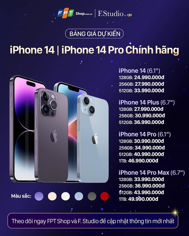 Tiết lộ giá iPhone 14 chính hãng ở Việt Nam, cao nhất 50 triệu đồng