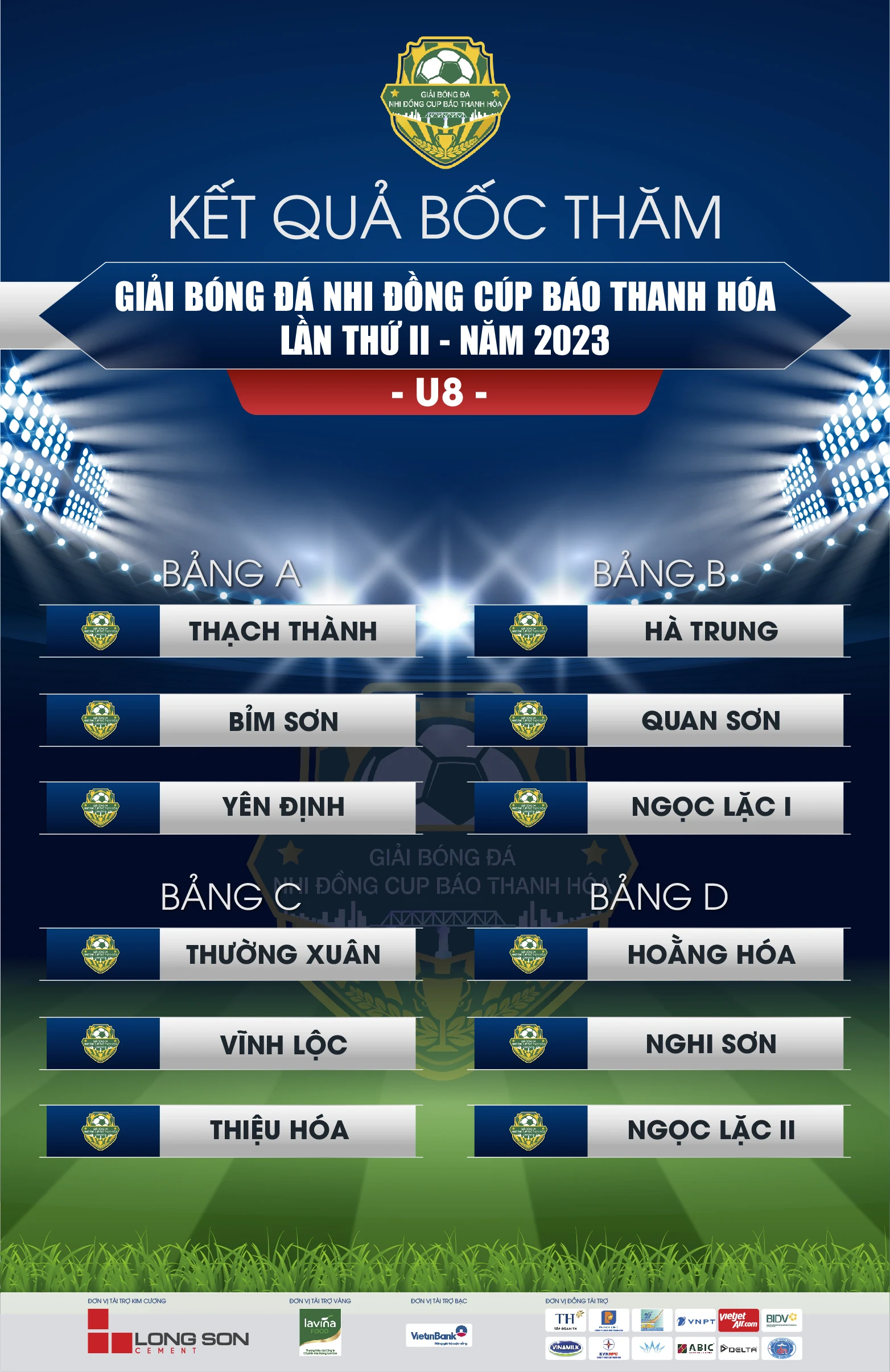 Kết quả bốc thăm chia bảng giải Bóng đá nhi đồng Cúp Báo Thanh Hoá lần thứ II - năm 2023