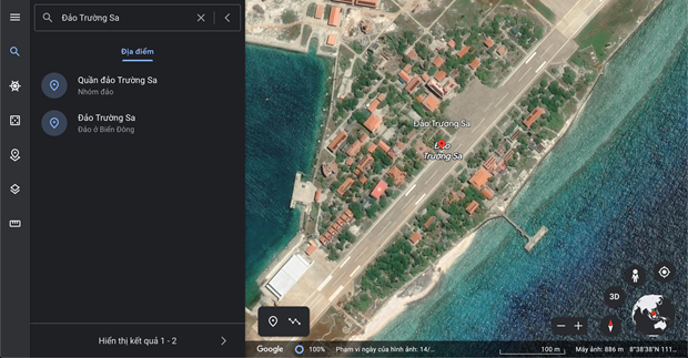 Google Map đã khôi phục hình ảnh cờ Tổ quốc trên đảo Trường Sa Lớn