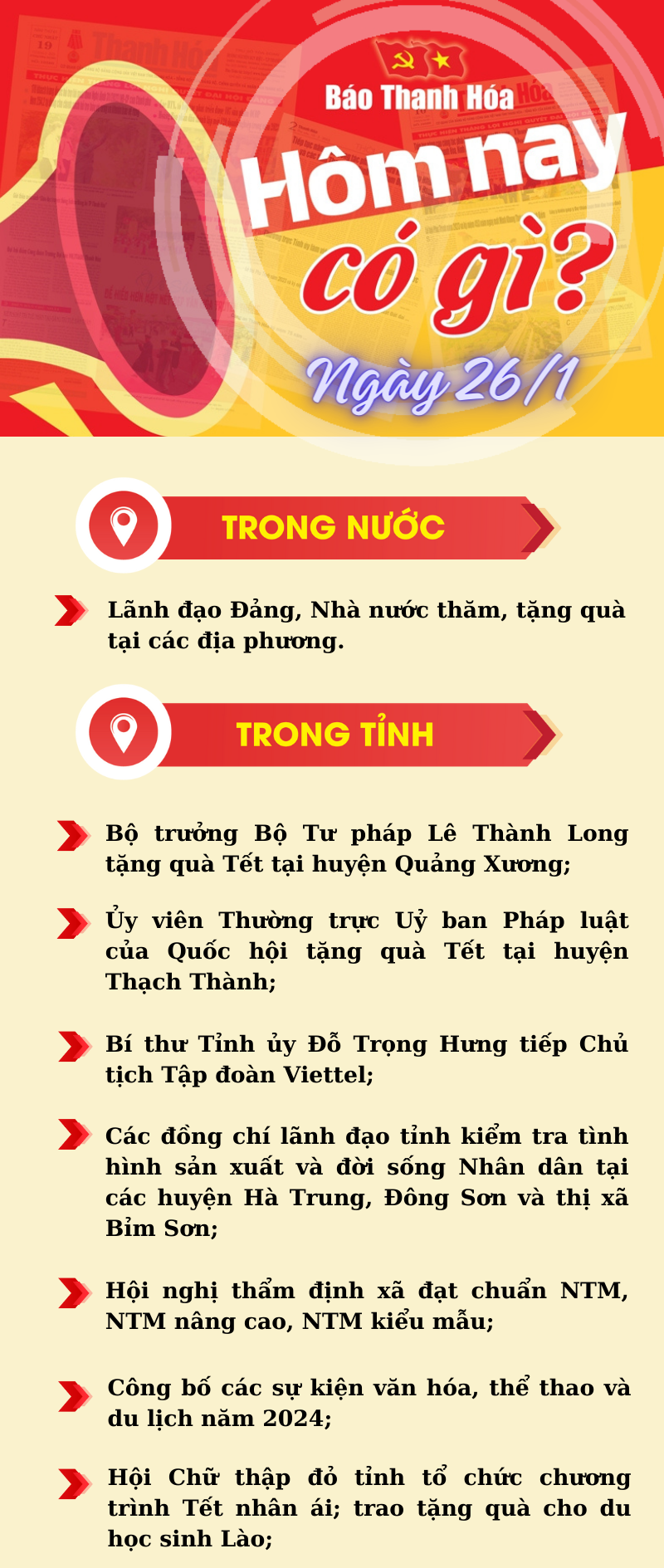 Hôm nay có gì? - Sự kiện nổi bật ngày 26/1/2024