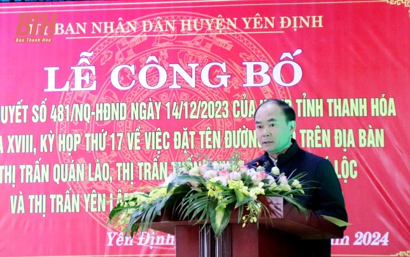 Công bố Nghị quyết của HĐND tỉnh về việc đặt tên đường, phố trên địa bàn huyện Yên Định