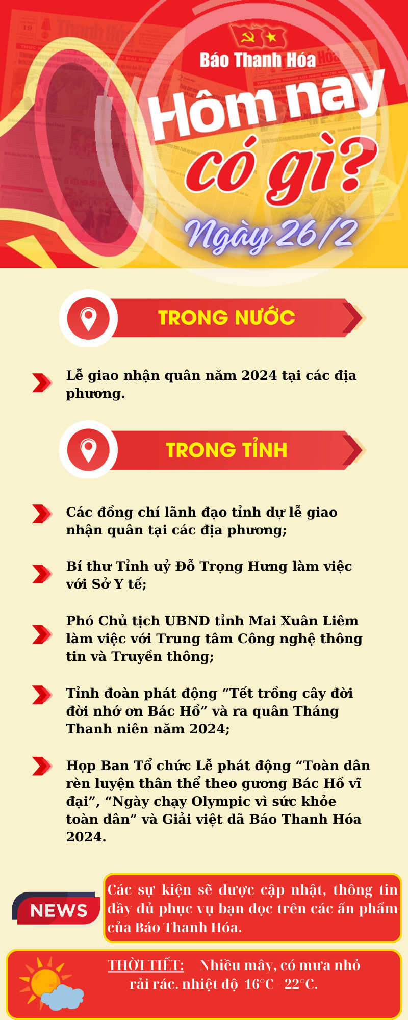 Hôm nay có gì? - Sự kiện nổi bật ngày 26/2/2024