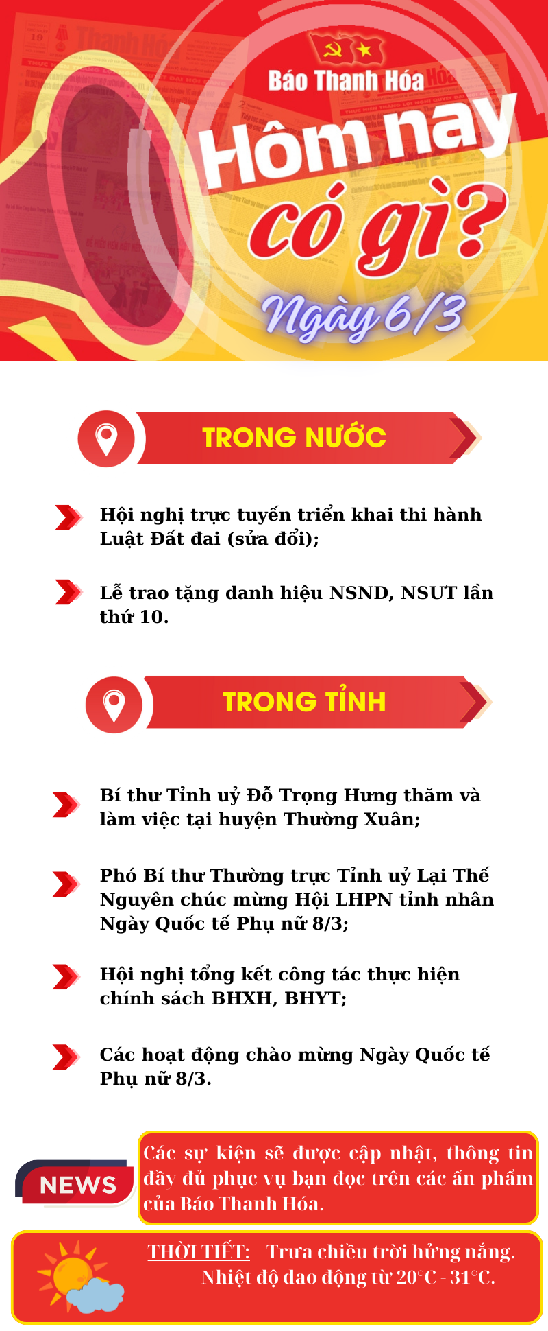 Hôm nay có gì? - Sự kiện nổi bật ngày 6/3/2024