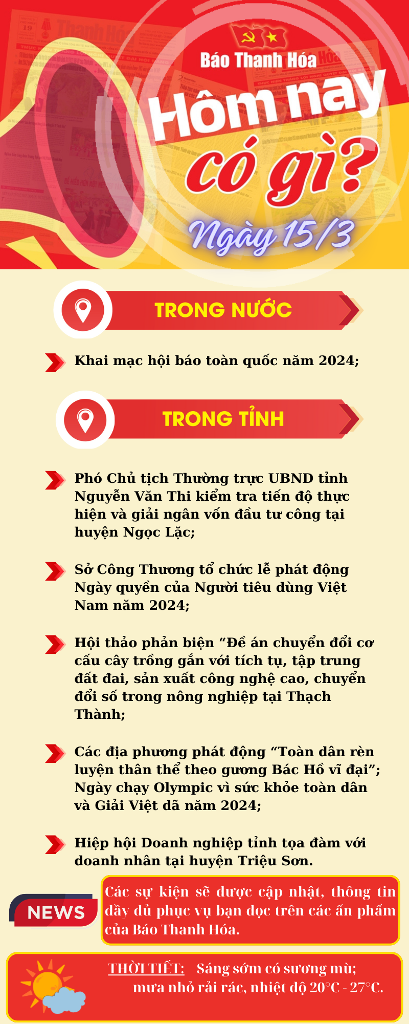 Hôm nay có gì? - Sự kiện nổi bật ngày 15/3/2024