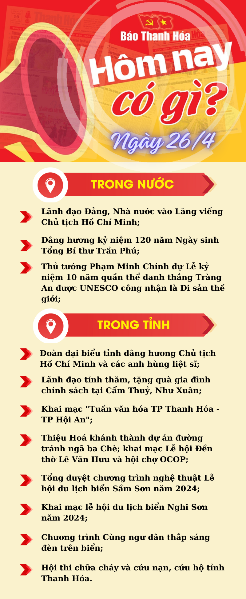 Hôm nay có gì? - Sự kiện nổi bật ngày 26/4/2024