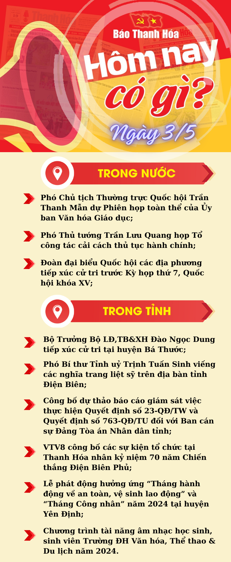 Hôm nay có gì? - Sự kiện nổi bật ngày 3/5/2024