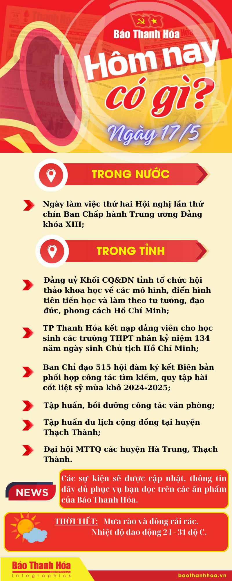 Hôm nay có gì? - Sự kiện nổi bật ngày 17/5/2024