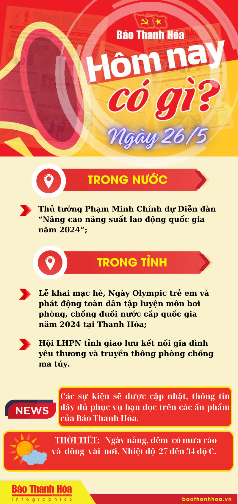 Hôm nay có gì? - Sự kiện nổi bật ngày 26/5/2024