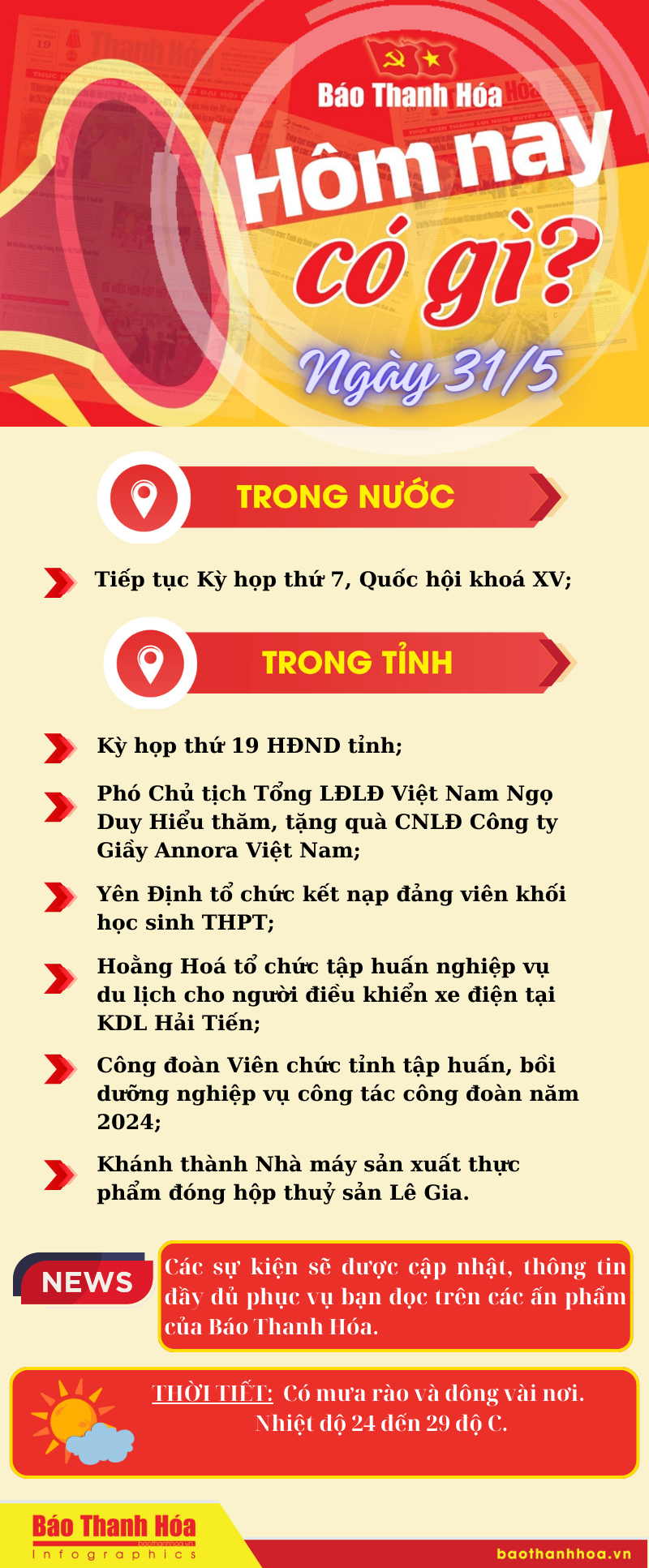 Hôm nay có gì? - Sự kiện nổi bật ngày 31/5/2024
