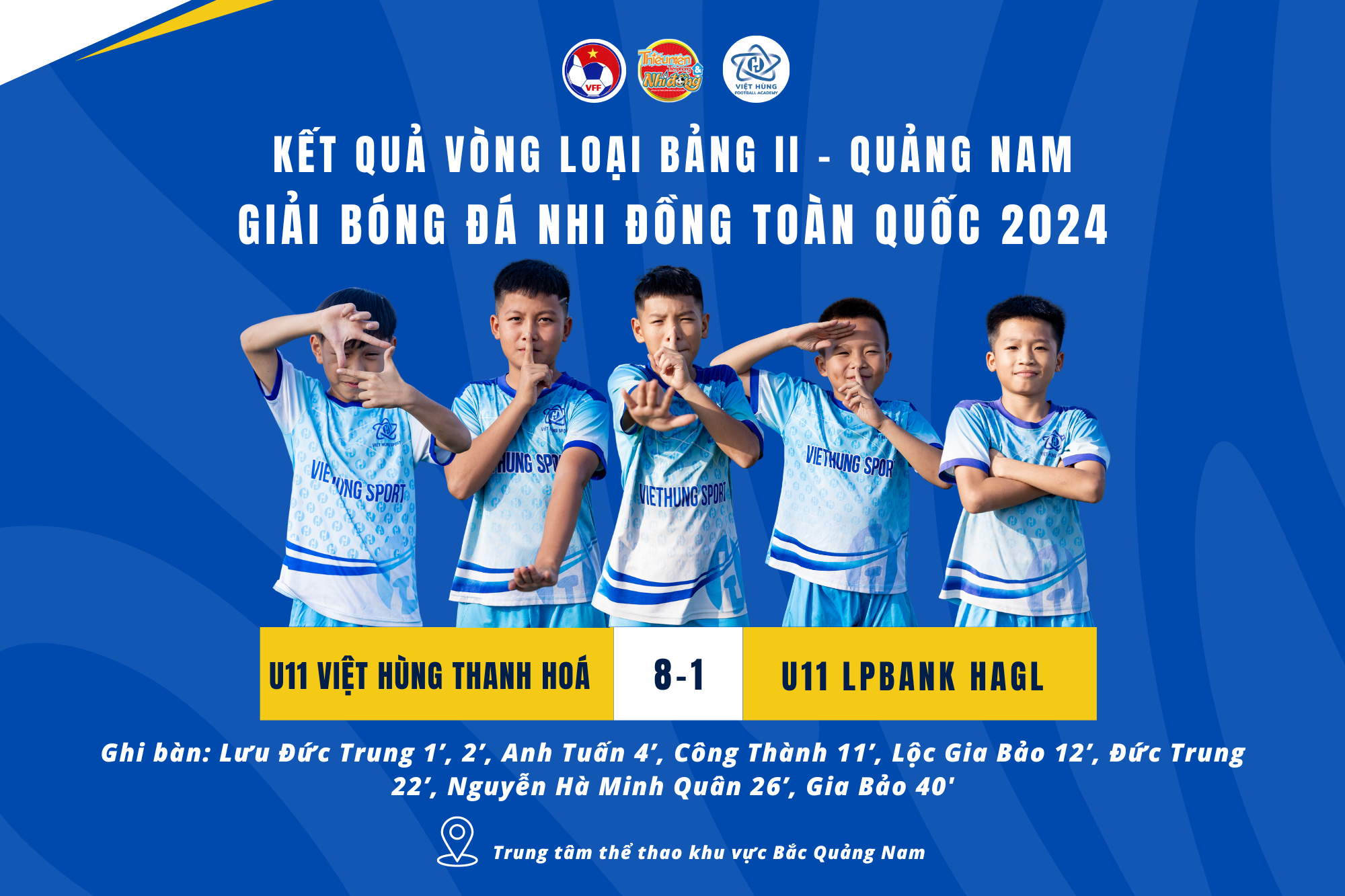 Thắng đậm U11 LPBank HAGL, U11 Việt Hùng Thanh Hóa củng cố ngôi đầu bảng F