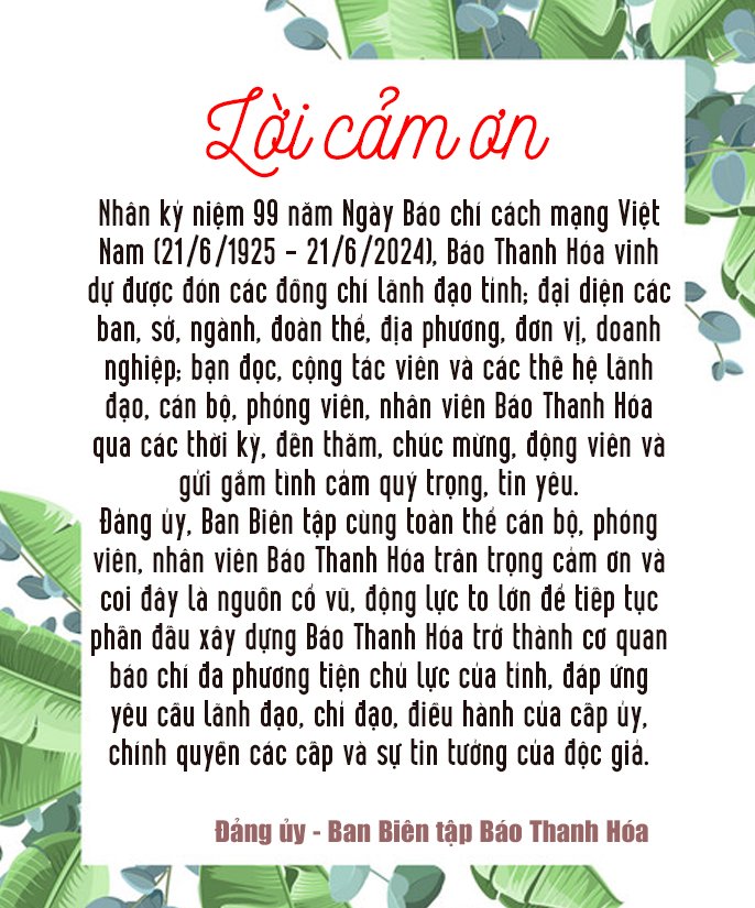 Lời cảm ơn của Báo Thanh Hóa