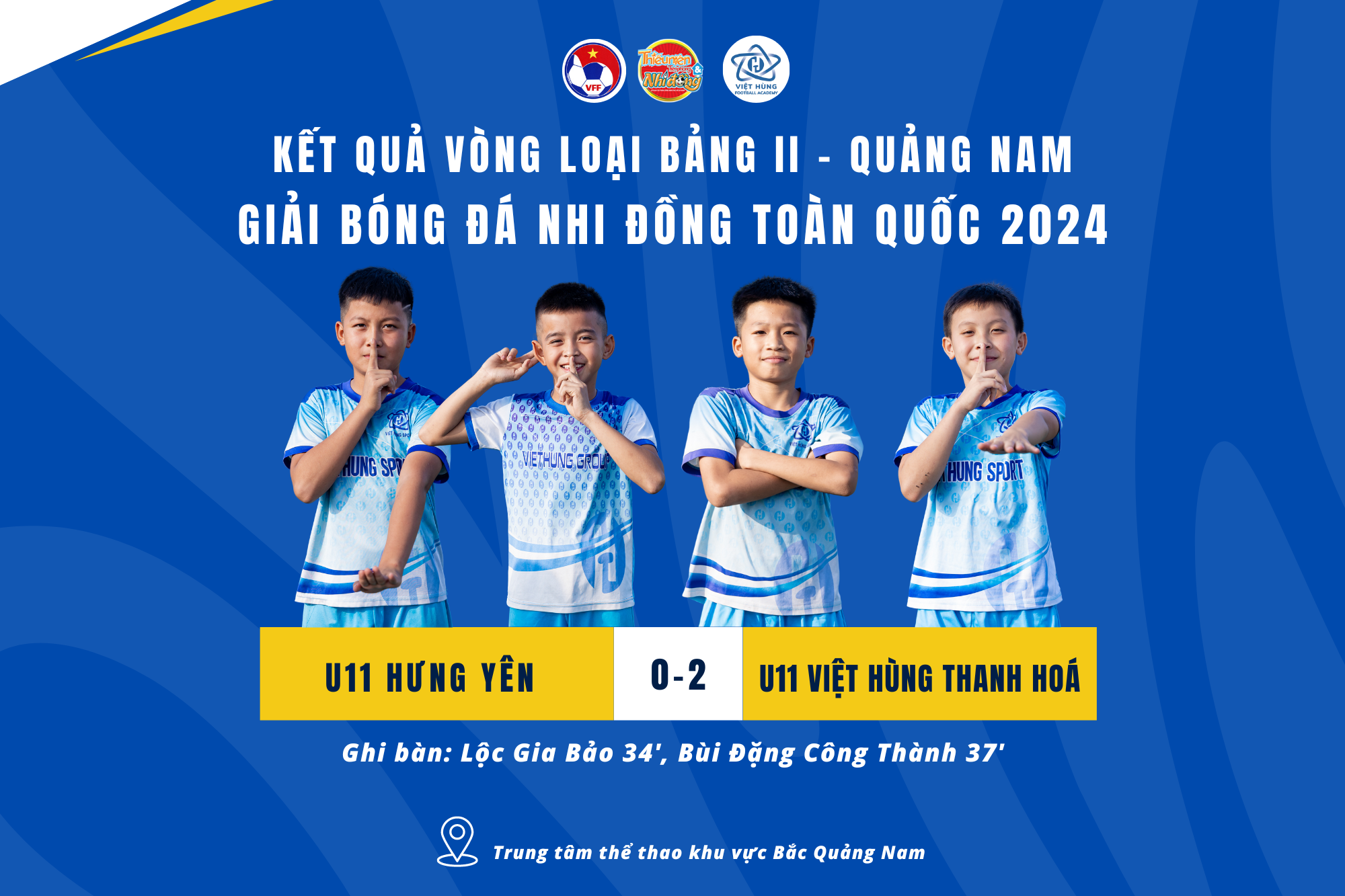 Thắng Hưng Yên, U11 Việt Hùng Thanh Hoá xếp nhất bảng tại vòng loại Giải Bóng đá Nhi đồng toàn quốc 2024