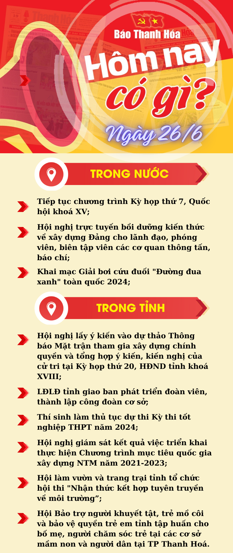 Hôm nay có gì? - Sự kiện nổi bật ngày 26/6/2024