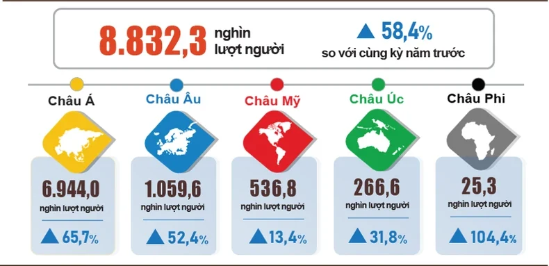 Gần 9 triệu khách quốc tế đến Việt Nam trong nửa đầu năm 2024