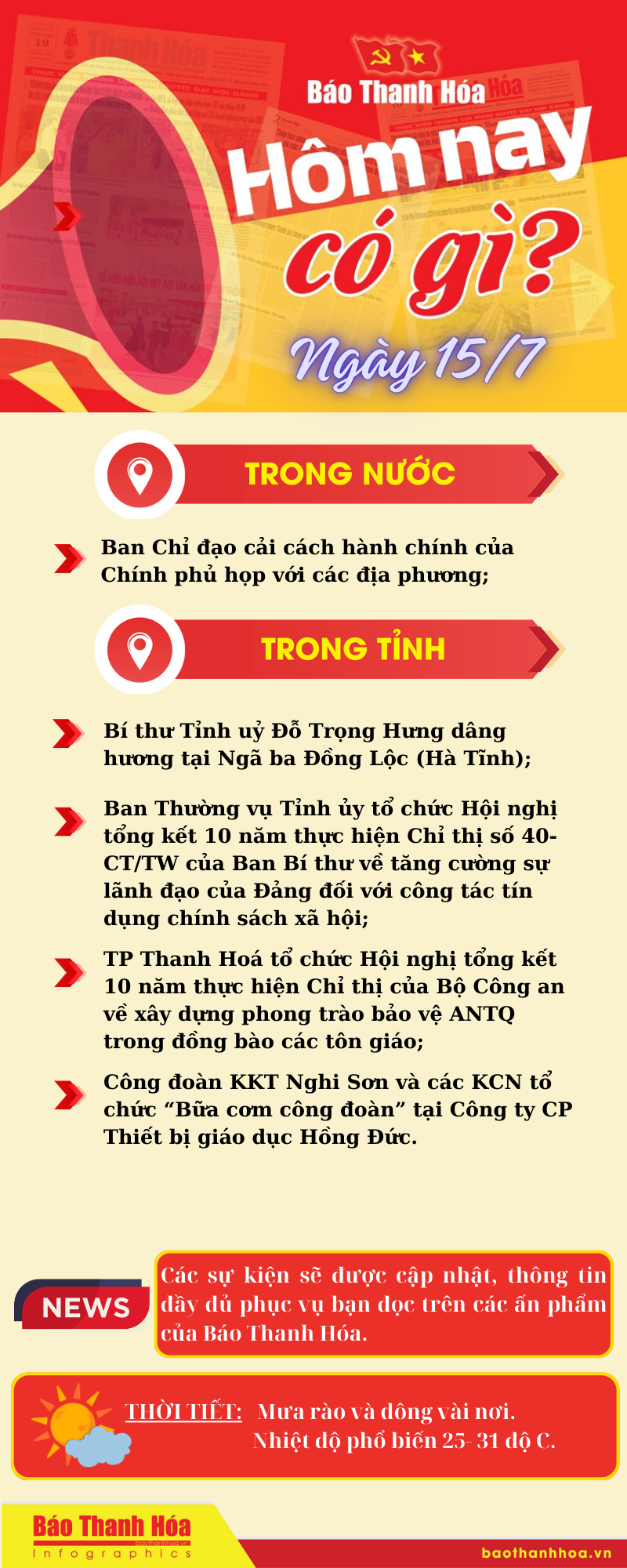 Hôm nay có gì? - Sự kiện nổi bật ngày 15/7/2024