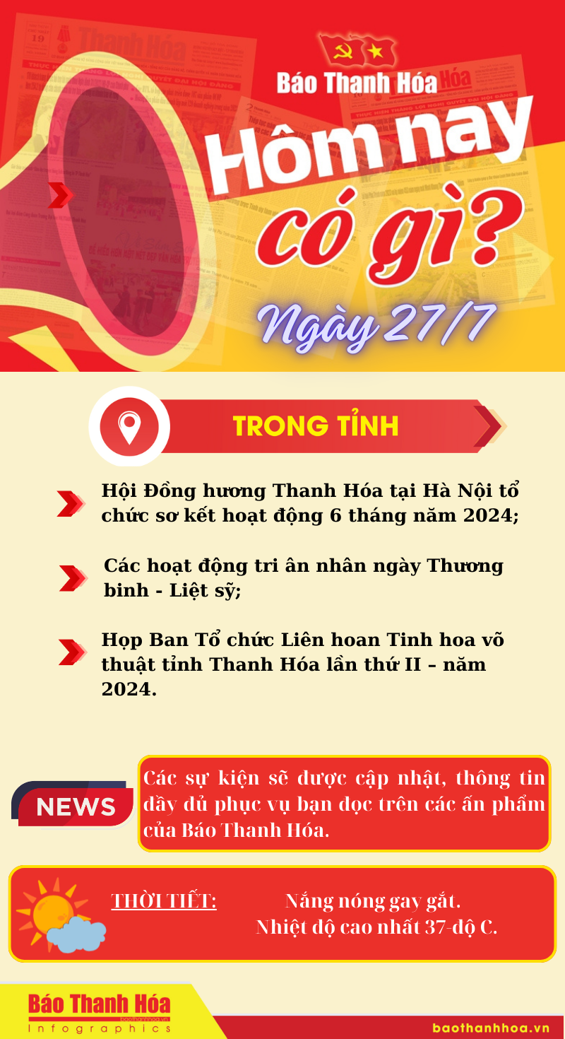 Hôm nay có gì? - Sự kiện nổi bật ngày 27/7/2024