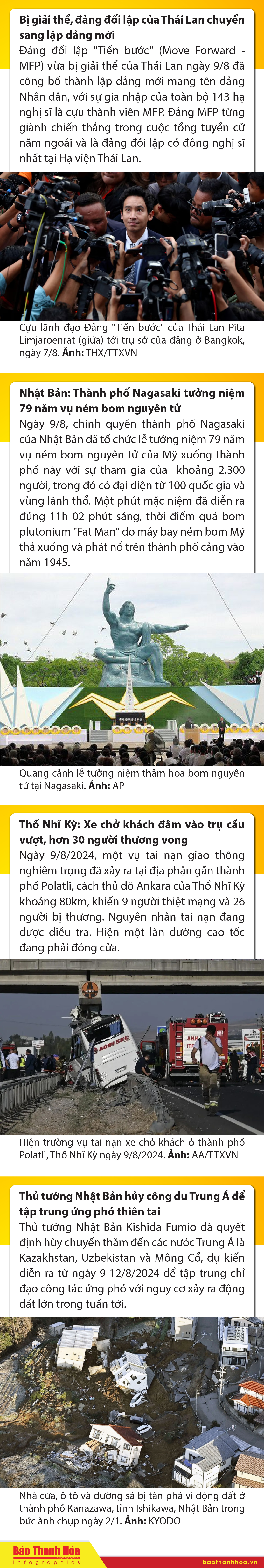 Sự kiện nổi bật trong nước, quốc tế ngày 9/8