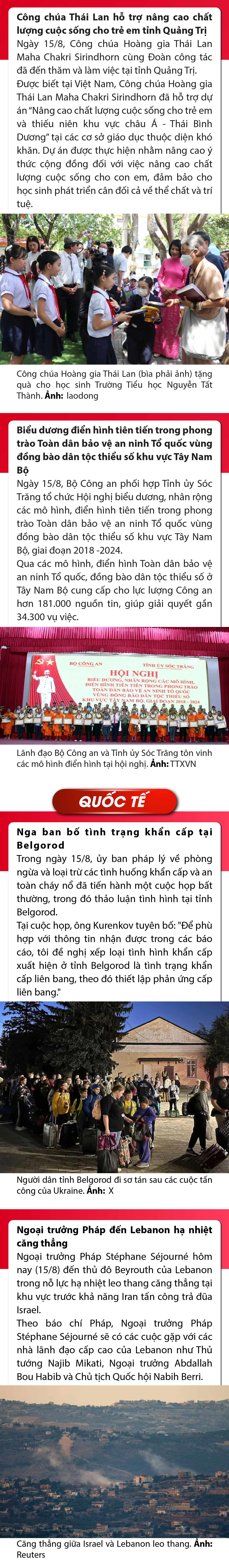 Sự kiện nổi bật trong nước, quốc tế ngày 15/8