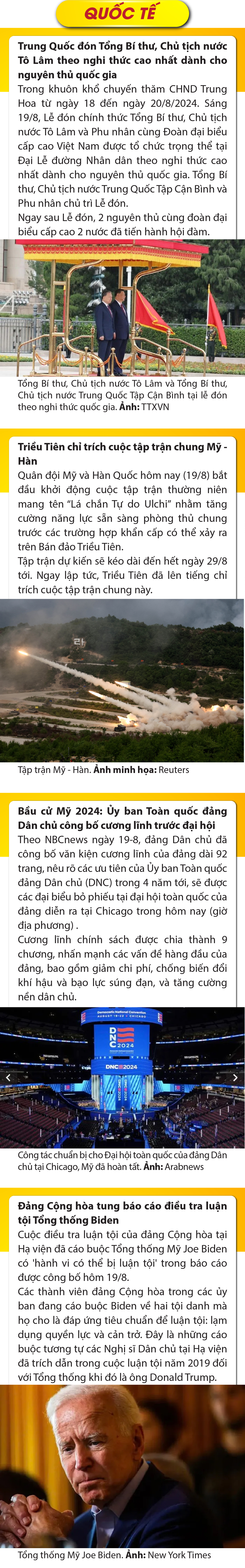 Sự kiện nổi bật trong nước, quốc tế ngày 19/8