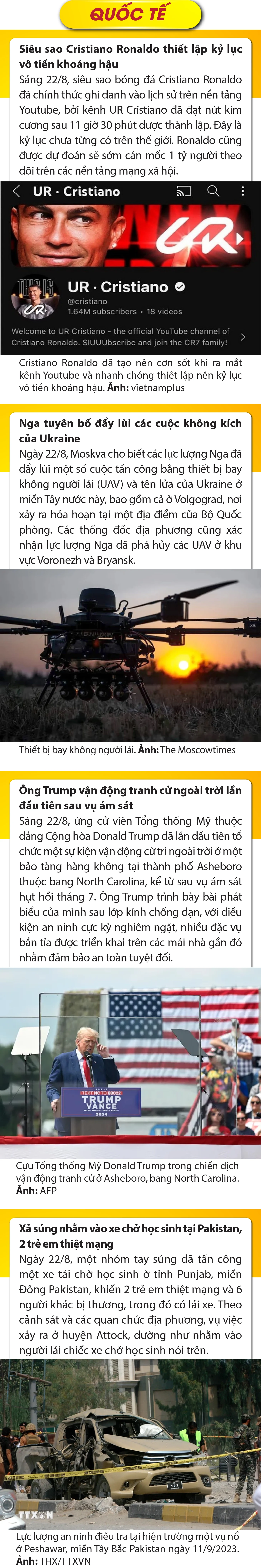 Sự kiện nổi bật trong nước, quốc tế ngày 22/8
