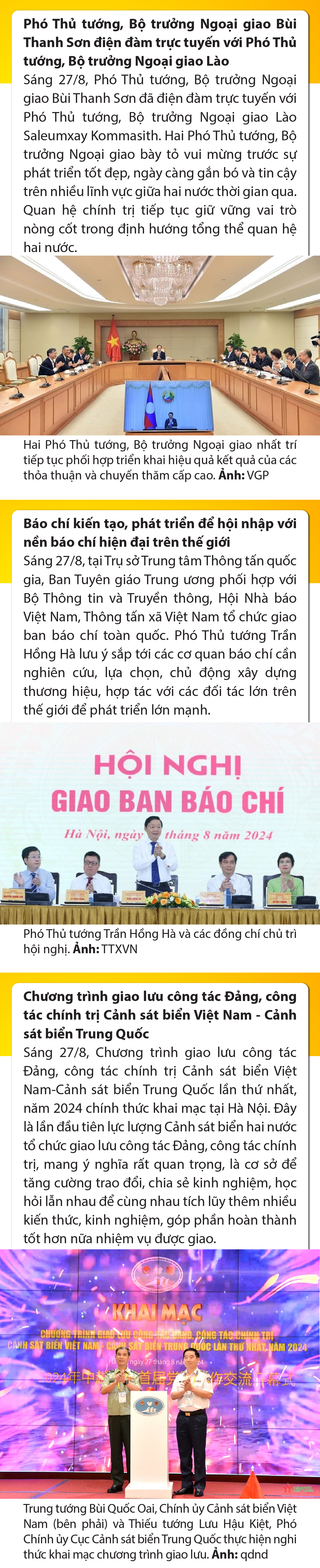 Sự kiện nổi bật trong nước, quốc tế ngày 27/8