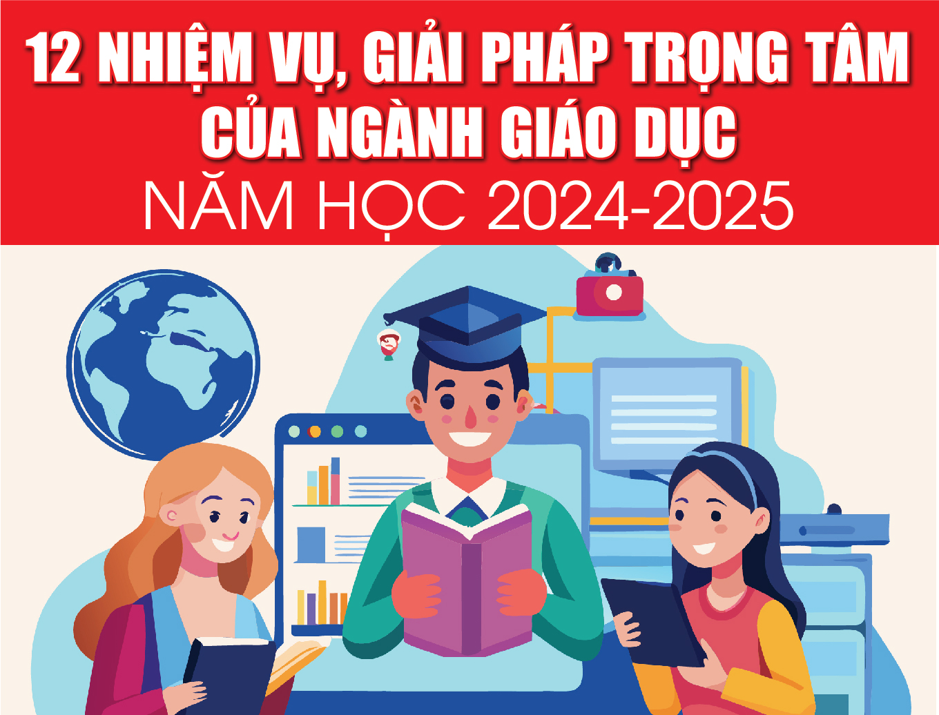 [Infographics] - 12 nhiệm vụ, giải pháp trọng tâm của ngành Giáo dục năm học 2024-2025