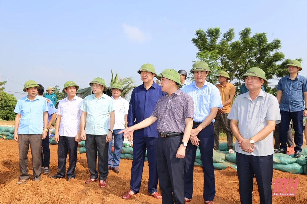 Phó Bí thư Thường trực Tỉnh uỷ Lại Thế Nguyên kiểm tra, chỉ đạo xử lý khẩn cấp sự cố thấm dột đê sông Hoạt
