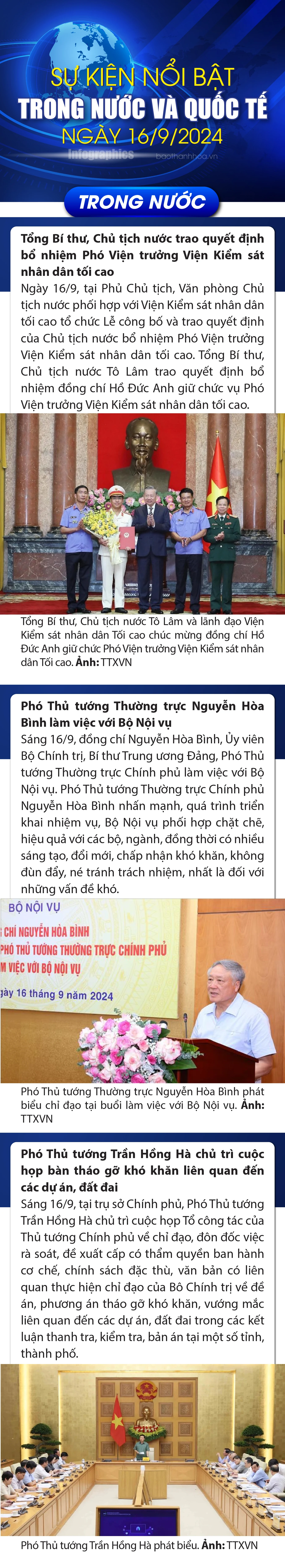 Sự kiện nổi bật trong nước, quốc tế ngày 16/9