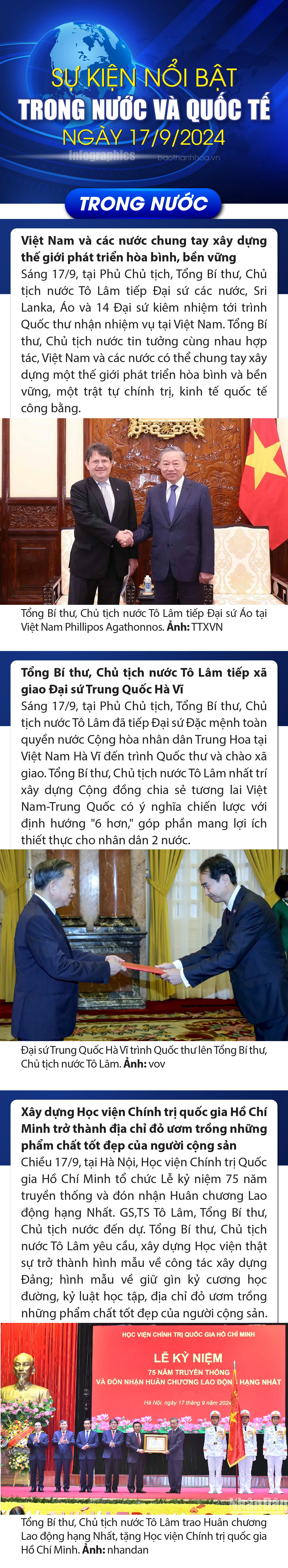 Sự kiện nổi bật trong nước, quốc tế ngày 17/9