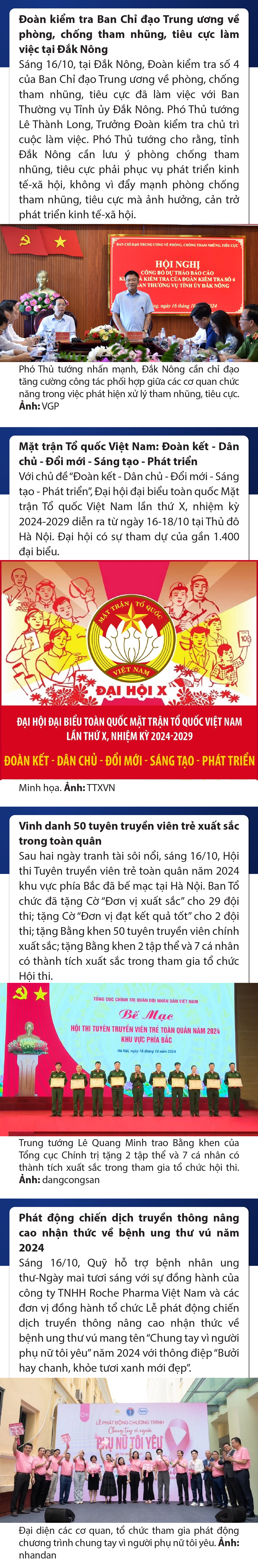Sự kiện nổi bật trong nước, quốc tế ngày 16/10