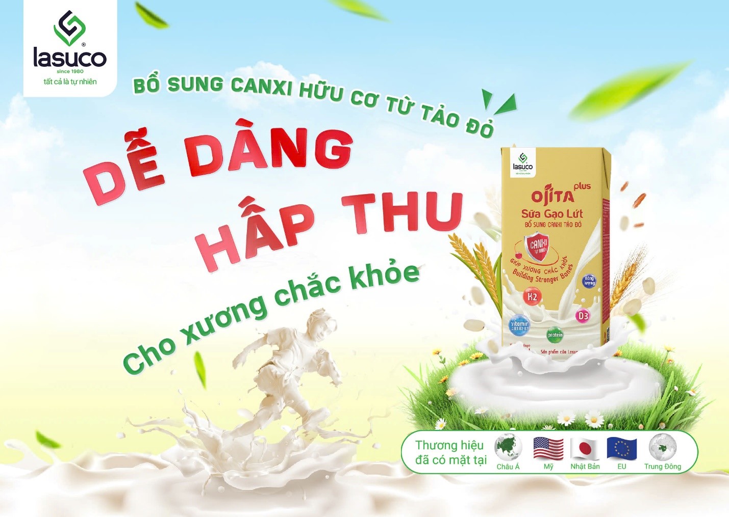 Lasuco trình làng dòng sản phẩm sữa gạo lứt bổ sung canxi tảo đỏ Ojita Plus