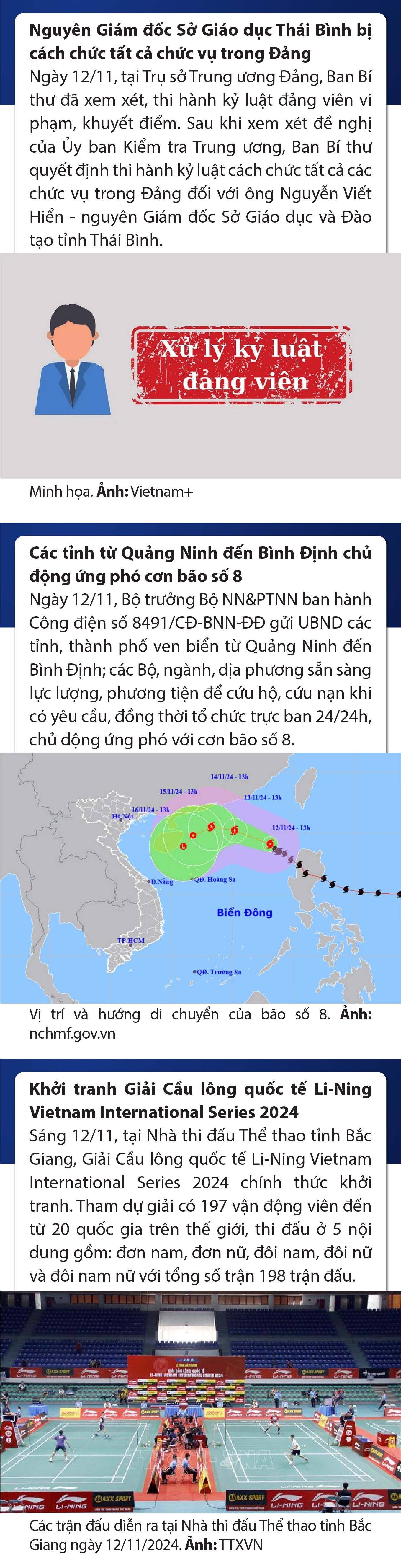 Sự kiện nổi bật trong nước, quốc tế ngày 12/11