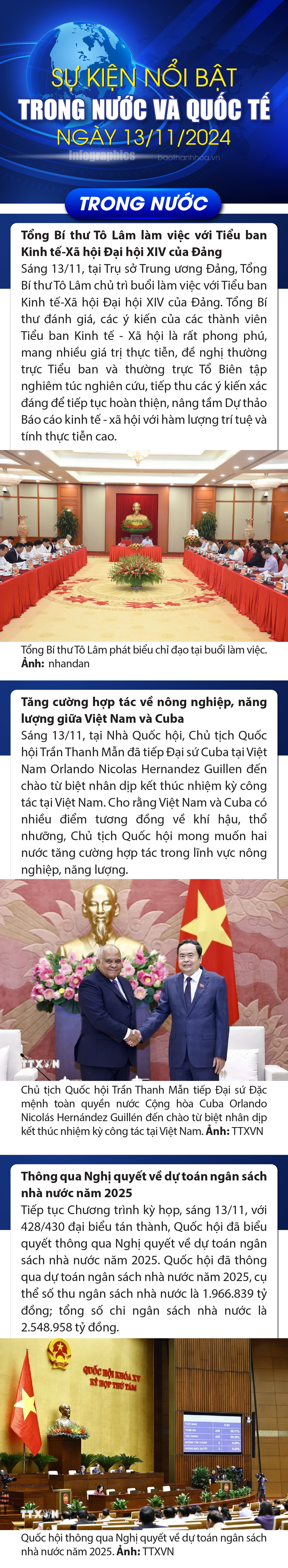 Sự kiện nổi bật trong nước, quốc tế ngày 13/11