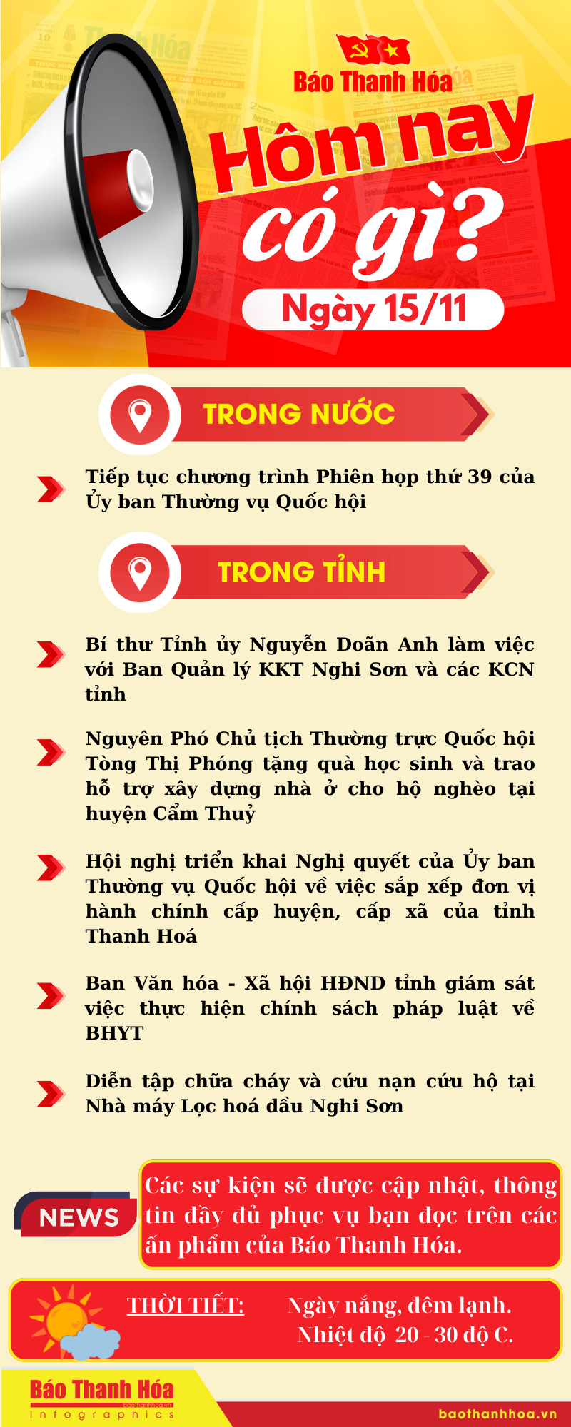 Hôm nay có gì? - Sự kiện nổi bật ngày 15/11/2024